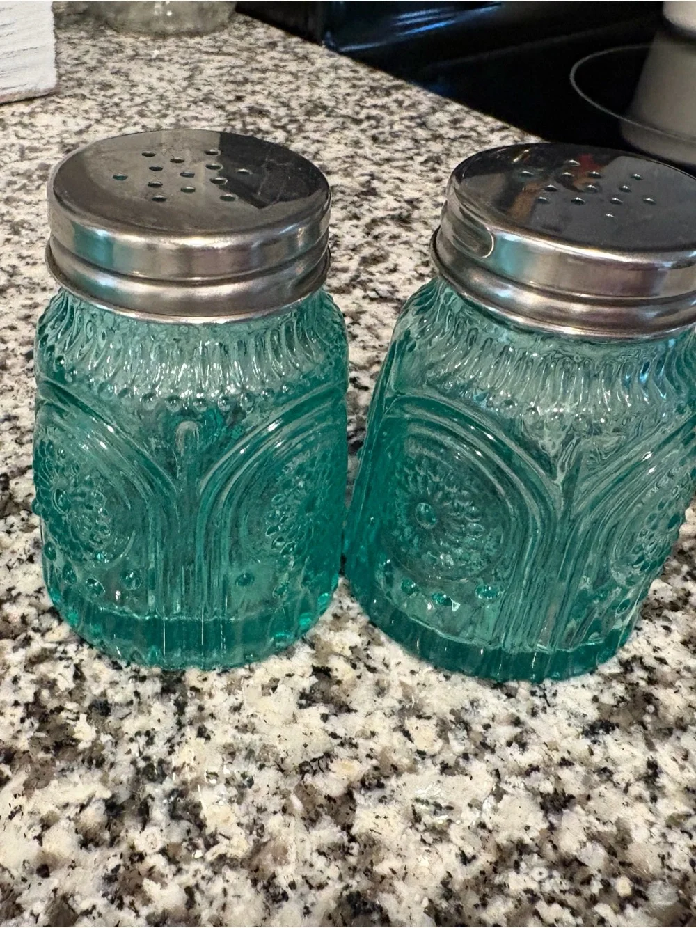 The Pioneer Woman teal Glass Butter Dish and Salt Shaker Set - Adeline